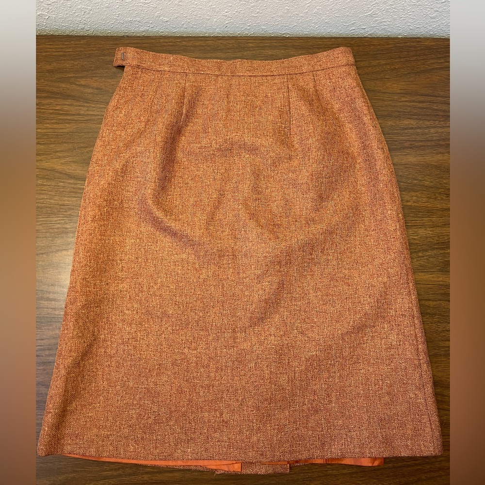 Vintage Giorgio Sant’ Angelo Rust Orange Wool-like Herringbone Skirt - Size 10 - Picture 3 of 8
